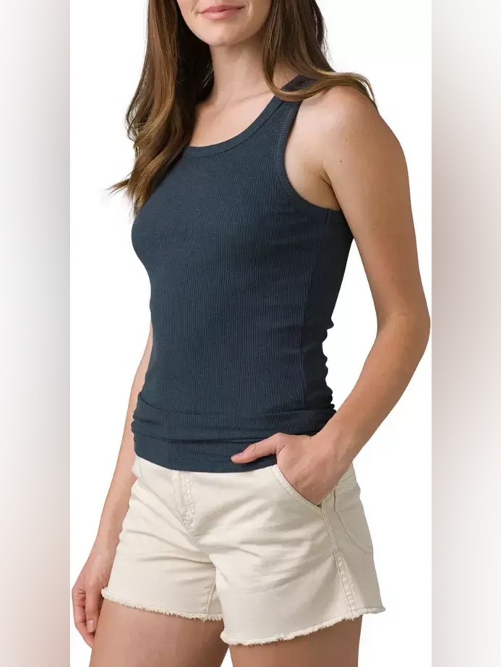 Prana Ribbed Foundation Tank in Blue Gray—Size Medium